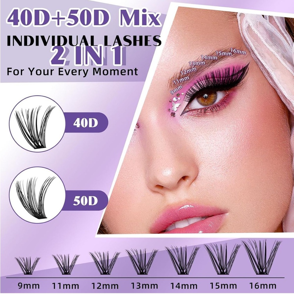 DIY Lash Extension Kit 280pc 40D 50D Clusters D Curl Bond Seal Tweezers NEW - Picture 3 of 7